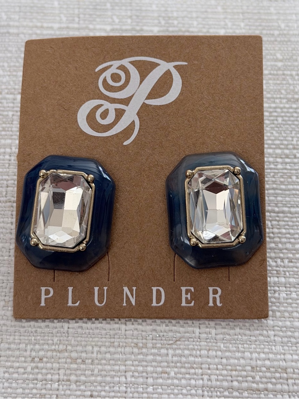 Plunder Navy Blue and Clear Crystal Statement Earrings